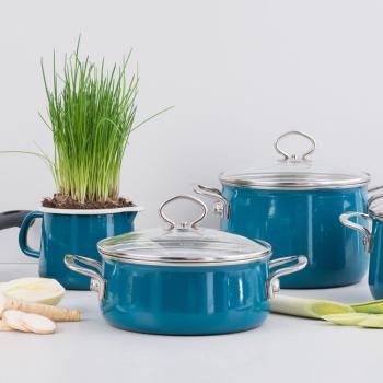 Preview: Riess Fleischtopf mit Glasdeckel, Nouvelle Aquamarin Extra Stark