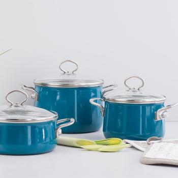 Preview: Riess Fleischtopf mit Glasdeckel, Nouvelle Aquamarin Extra Stark